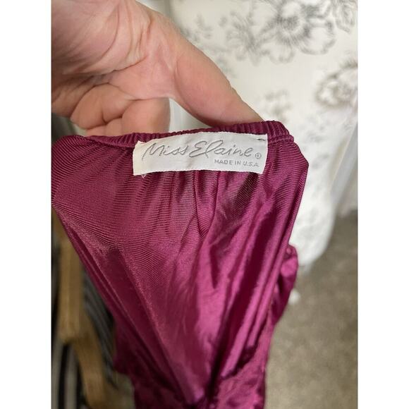 Vintage Miss Elaine Nightgown Silky Burgundy Soft Nylon Lace Made USA Sz Small - Picture 5 of 7